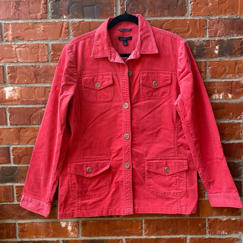 Lands End Women’s 14 Pink Corduroy Utility Outdoor Classic Blazer Jacket